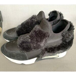 ASH Lulu? Womens Knit Faux Fur High Top Platform Sneaker Black size 40(9-9.5)
